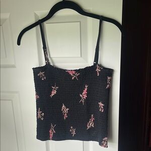 Billabong Black and Pink Smocked Camisole Crop Top